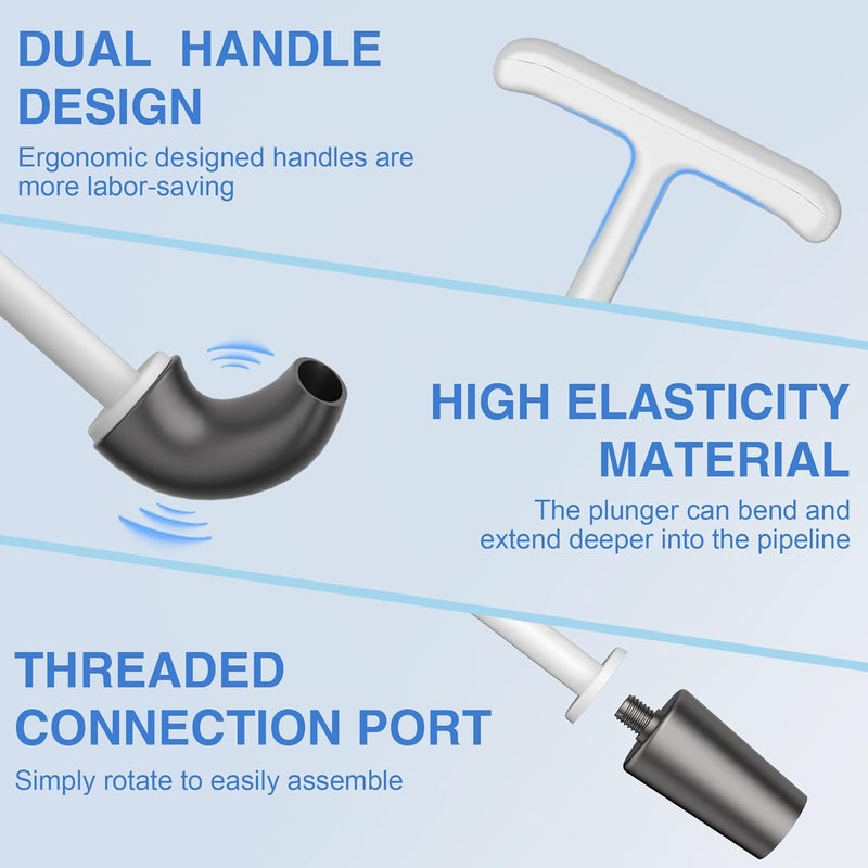 Cinola Upgraded Toilet Plunger with Holder, Wall Mounted Toilet Bowl Plunger with Hideaway Caddy, Dual Handle Plunger for Bathroom Built-in Drip Tray, White - Image 4